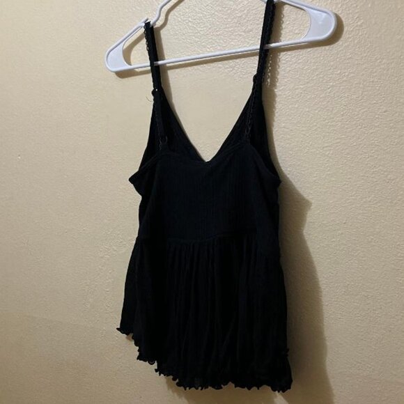 Free People Womens Black Cropped Asymmetrical Ruffle Lettuce Hem Tank Top Medium - Picture 2 of 5
